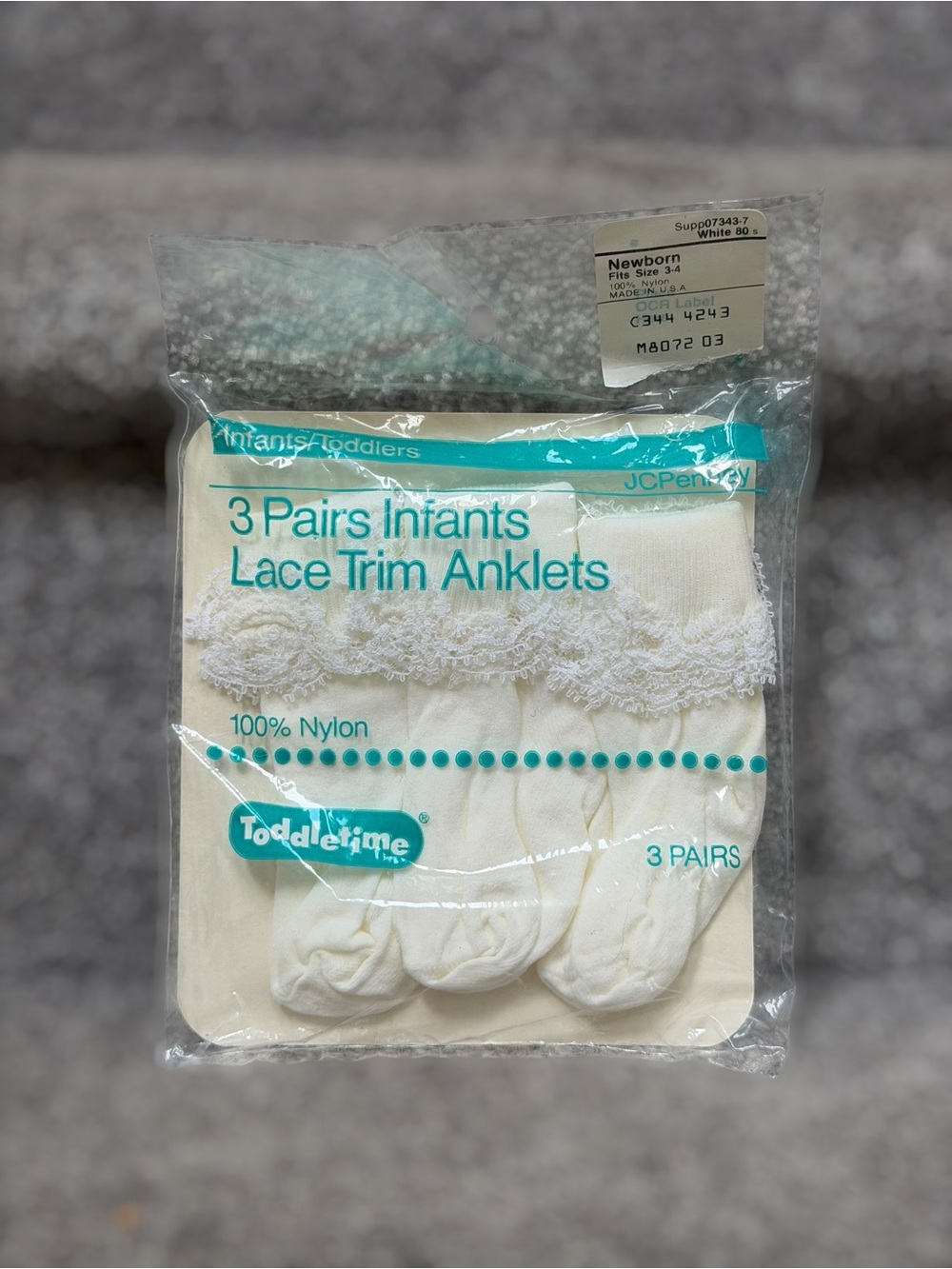 Vintage 1980s JCPenney Toddletime Lace Trim Infant Anklets NOS Baby Socks USA